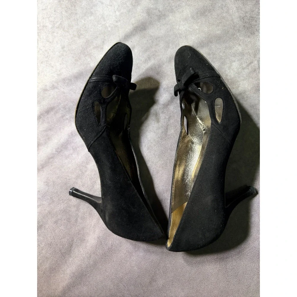 Dolce & Gabbana Black Suede Bow Cut-Out Pumps Stiletto Heels Made in Italy 38